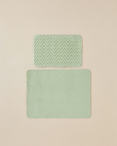 Zigzag Line Kaydırmaz Taban Banyo Paspası Seti 60x100 cm + 50x60 cm Yeşil