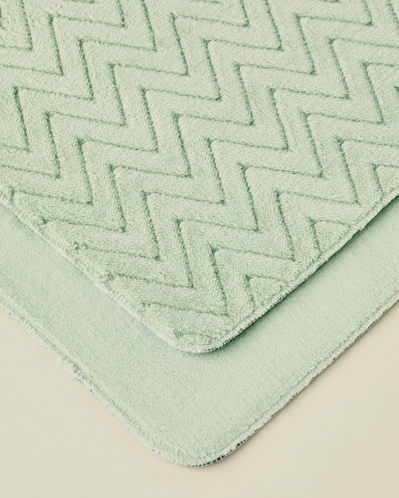 Zigzag Line Kaydırmaz Taban Banyo Paspası Seti 60x80 cm + 40x60 cm Yeşil