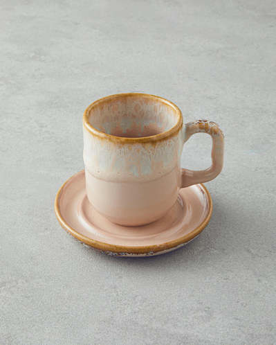 Alicent Seramik 4 Parça 2 Kişilik Double Kahve Fincan Takımı 150 ml Pudra