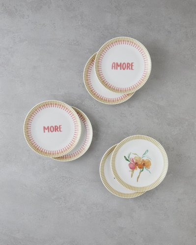 Amore Porselen 6'lı Pasta Tabağı 19 cm Pembe - Yeşil