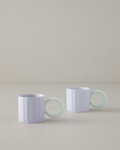 Angled New Bone China 2 Parça 2 Kişilik Kahve Fincan Takımı 90 ml Lila