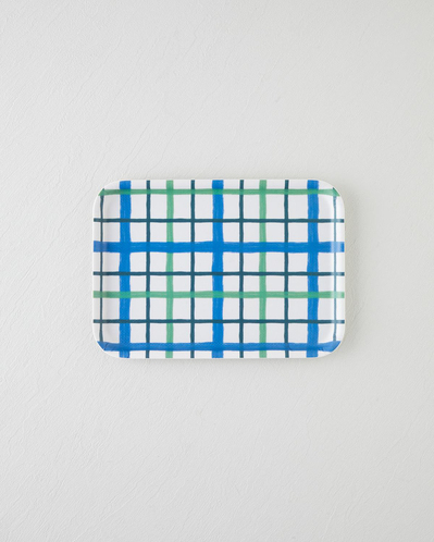 Aquaplaid Melamin Kaydırmaz Tepsi 20x28,5 cm Mavi - Yeşil
