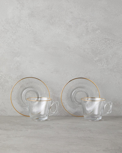 Aria Cam 4 Parça 2 Kişilik Fincan Takımı 195 ml Gold