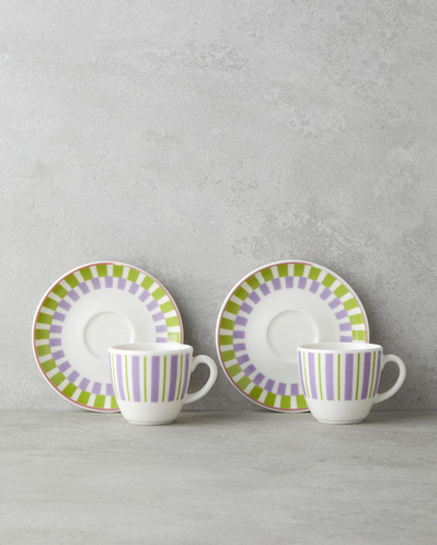 Arian Bone Porselen 4 Parça 2 Kişilik Kahve Fincan Takımı 90 ml Yeşil-mor