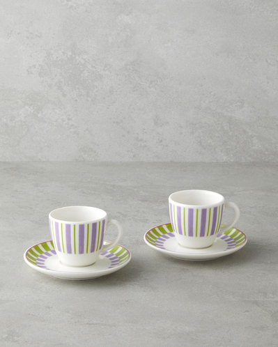Arian Bone Porselen 4 Parça 2 Kişilik Kahve Fincan Takımı 90 ml Yeşil-mor