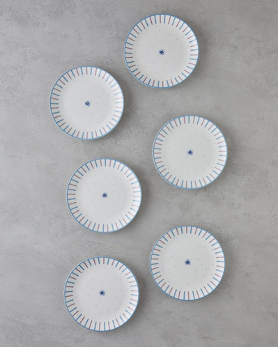 Bloomy Porselen 6'lı Pasta Tabağı 19 cm Mavi - Yeşil