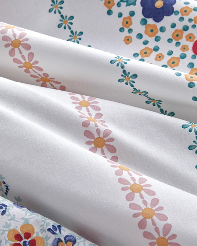 Blossom Bands Çift Taraflı Pamuklu Tek Kişilik Nevresim Seti 160x220 cm Kırmızı - Mavi