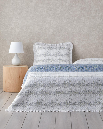 Blossom Stripe Çok Amaçlı Tek Kişilik Yatak Örtüsü Takımı 160x220 cm Mavi