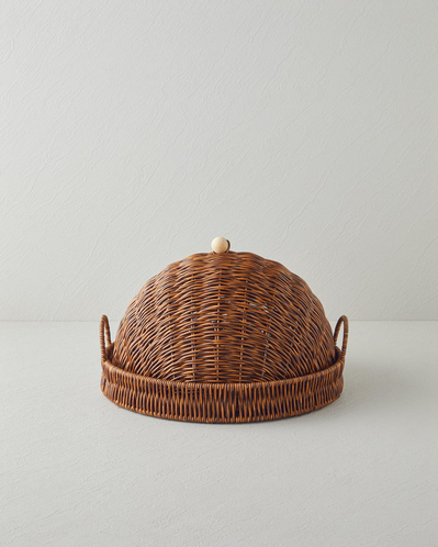 Boho Plastik Rattan Sunumluk 33x33x18 cm Kahverengi