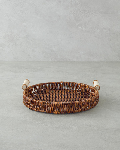 Boho Plastik Rattan Tepsi 25x25x3 cm Kahverengi