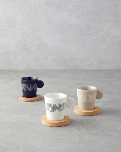 Bona Stoneware 6 Parça 3 Kişilik Kahve Fincan Takımı 70 ml Siyah-Beyaz-Bej