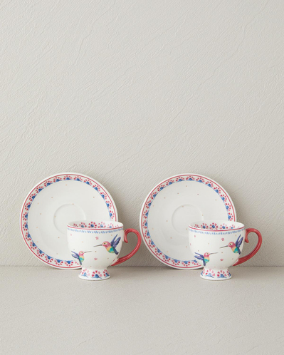 Carnival Sparrow New Bone China Kahve Fincan Takımı 4 Parça 2 Kişilik Fuşya