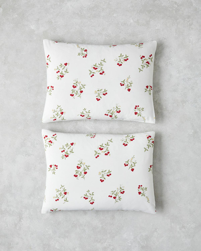 Cherry Blossom Kolay Ütülenir 2li Yastık Kılıfı 50x70 cm Beyaz - Kırmızı