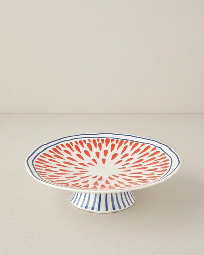 Arzu Sabancı Leap Stoneware Kek Standı 30 cm Mavi-Terracotta