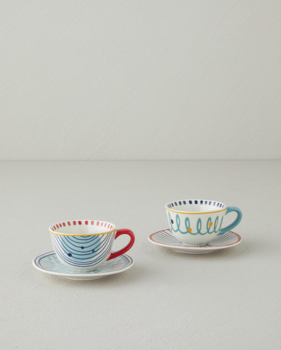 Arzu Sabancı Mix Stoneware Kahve Fincan Takımı 4 Parça 2 Kişilik Mavi-Terracotta