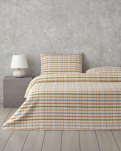 Color Grid Kolay Ütülenir Çift Kişilik Nevresim Takımı 200x220 cm Turuncu-yeşil