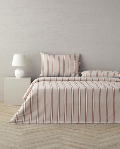 Cool Stripe İpliği Boyalı Çift Kişilik Nevresim Takımı Terracota - Bej