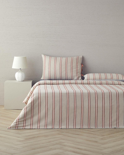 Cool Stripe İpliği Boyalı King Size Nevresim Takımı Terracota - Bej