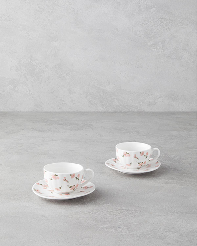 Cordelia New Bone China 4 Parça 2 Kişilik Kahve Fincan Takımı 90 ml Beyaz - Pembe