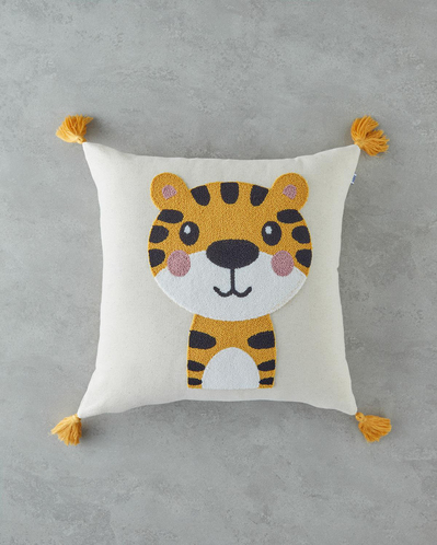 Cute Tiger Bebe Dekoratif Kırlent 45x45 cm Ekru