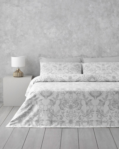 Dainty Bird Pamuk Saten Çift Kişilik Nevresim Takımı 200x220 cm Gümüş