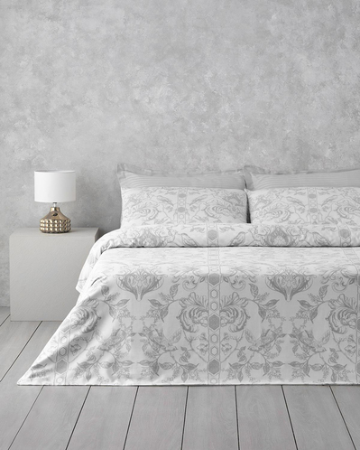 Dainty Bird Pamuk Saten King Size Nevresim Takımı 240x220 cm Gümüş