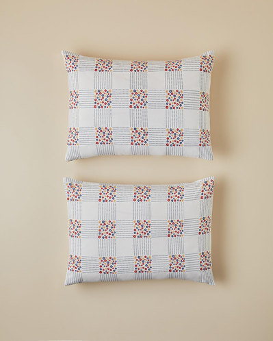 Daisy Plaid Kolay Ütülenir 2li Yastık Kılıfı 50x70 cm Kırmızı - Mavi