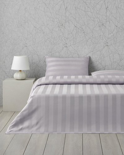 Deluxe Çizgili Pamuk Saten Çift Kişilik Nevresim Takımı 200x220 cm Açık Leylak