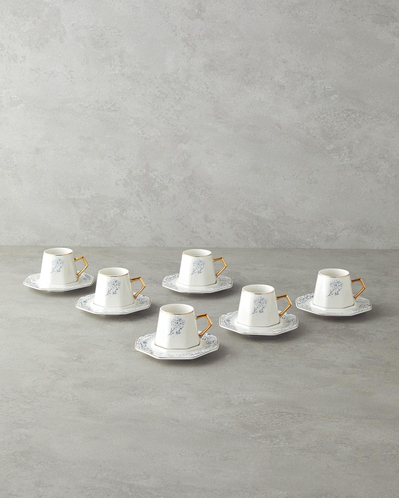 Dreampetal New Bone China 12 Parça 6 Kişilik Kahve Fincan Takımı 80 ml Mavi