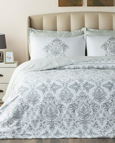 Elegant Crown Çift Taraflı Pamuk Saten Çift Kişilik Nevresim Takımı Gümüş
