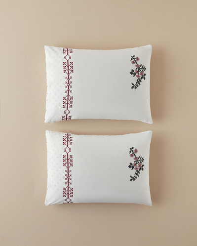 Etamine Flower Çift Taraflı Pamuklu 2li Yastık Kılıfı Pembe