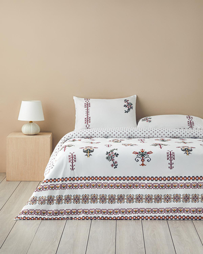 Etamine Flower Çift Taraflı Pamuklu King Size Nevresim Seti Pembe