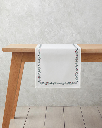 Evergreen Polyester Runner 40x140 cm Beyaz - Yeşil