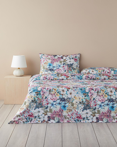Floral Happiness Dijital Baskılı Soft Cotton Çift Kişilik Nevresim Takımı 200x220 cm Pembe - Mavi