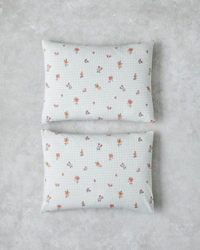 Floral Plaid Kolay Ütülenir 2li Yastık Kılıfı 50x70 cm Pembe - Yeşil