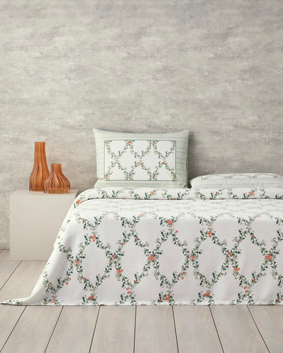 Floral Slice Tek Kişilik Pike 150x220 cm Takımı Yeşil
