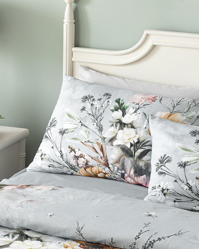 Flower Heaven Dijital Baskılı Pamuklu Çift Kişilik Nevresim Takımı 200x220 cm Gri