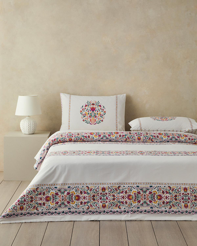 Folk Blossom Çift Kişilik Nevresim Seti Fuşya