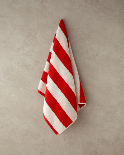 Funny Lines Pamuklu İpliği Boyalı Yüz Havlusu 50x80 cm Ekru-Kırmızı
