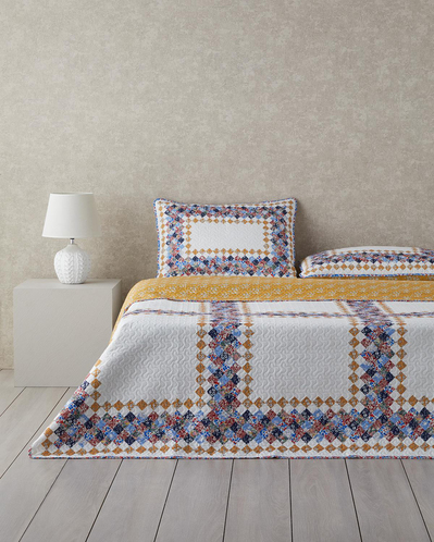 Gingham Patchwork Çift Taraflı Çok Amaçlı Tek Kişilik Yatak Örtüsü Takımı Terracotta