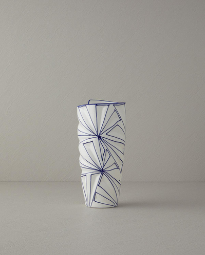 Gusto Stoneware Vazo Beyaz - Mavi