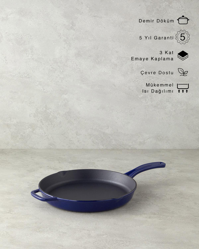 Hecha Demir Döküm Yuvarlak Tava 28 cm Mavi