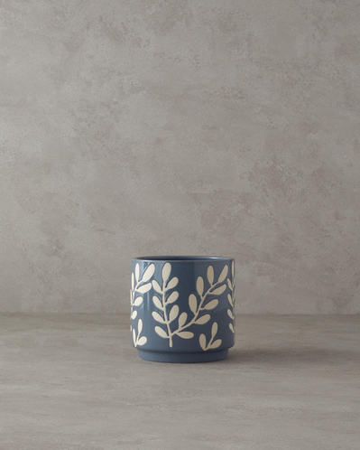 Leafy Stoneware Saksı Mavi