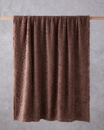 Leopard Jakarlı Wellsoft Tv Battaniye 120x160 cm Koyu Bej