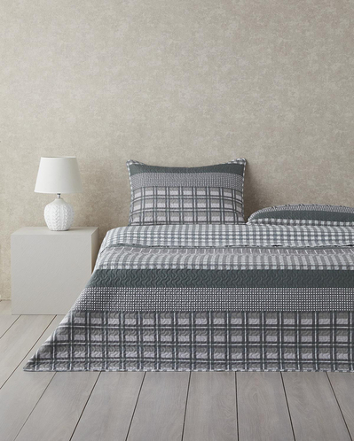 Line Grid Çok Amaçlı Çift Kişilik Yatak Örtüsü Takımı 200x220 cm Gri