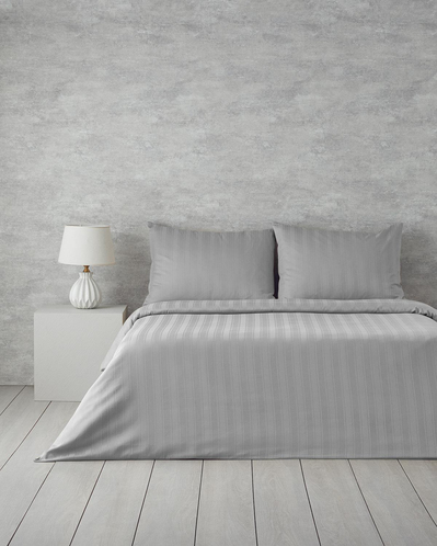 Lior Çizgili Pamuk Saten King Size Nevresim Takımı 240x220 cm Gümüş