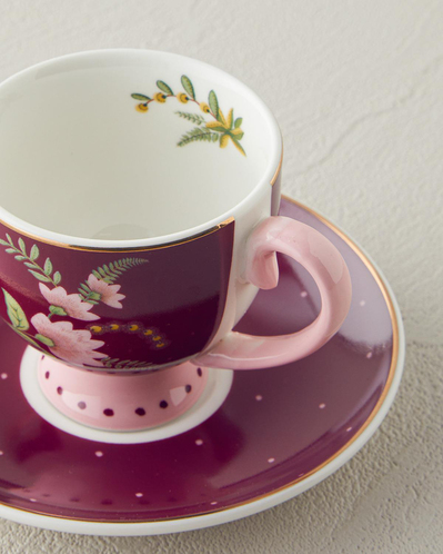 Loly New Bone China 4 Parça 2 Kişilik Kahve Fincan Takımı 100 ml Bordo