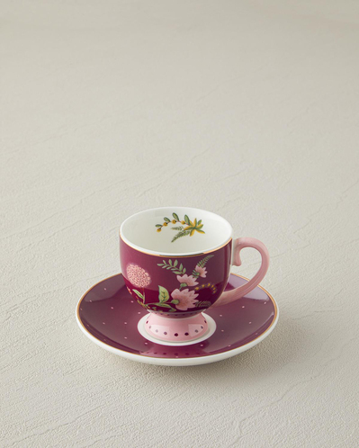 Loly New Bone China 4 Parça 2 Kişilik Kahve Fincan Takımı 100 ml Bordo