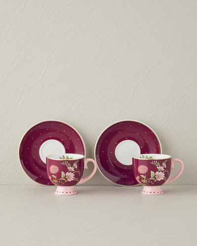 Loly New Bone China 4 Parça 2 Kişilik Kahve Fincan Takımı 100 ml Bordo