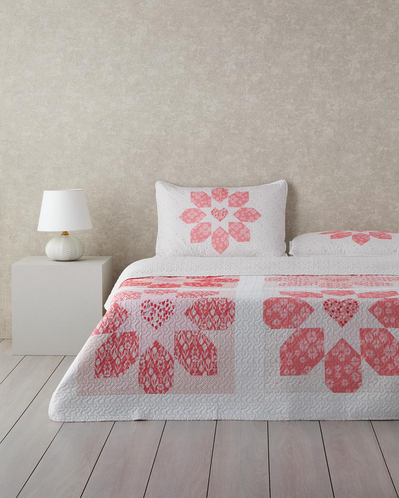 Lovely Heart Çift Taraflı Çok Amaçlı Tek Kişilik Yatak Örtüsü Takımı Pembe